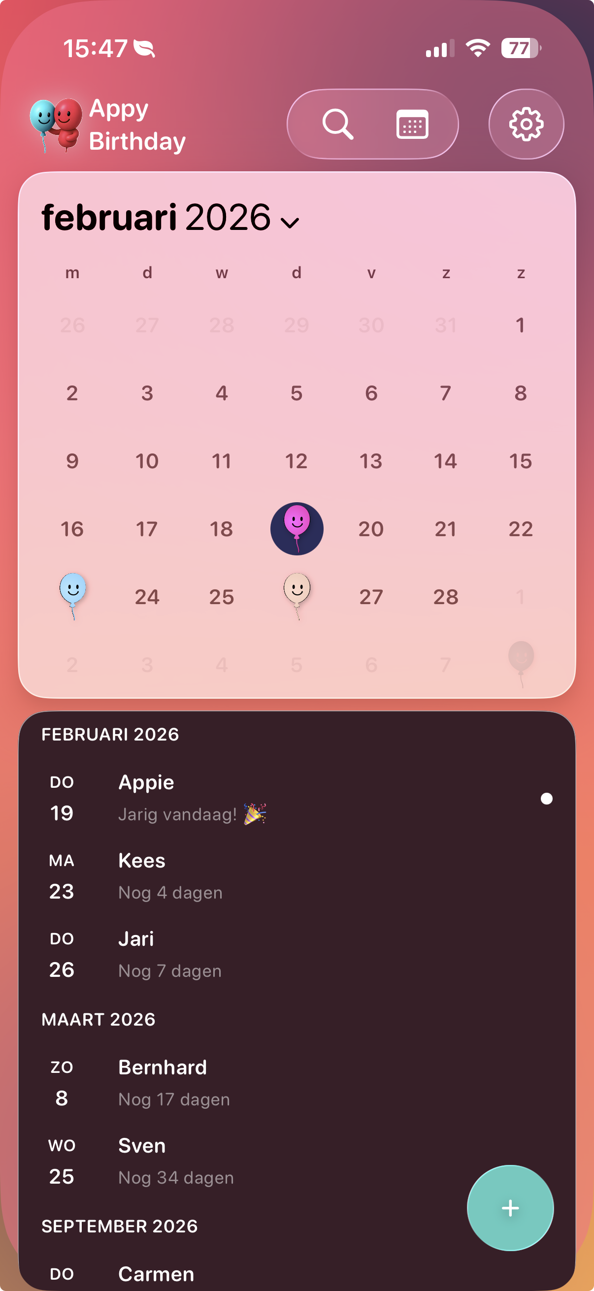 Appy Birthday app screenshot